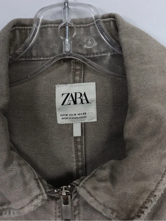 Zara Olive Utility Jacket Zip Front Cropped Size M Women’s - Picture 3 of 9